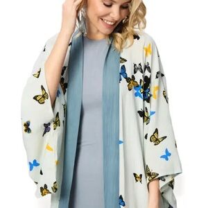 SAACHI Butterfly Print Kimono - Blue and Yellow